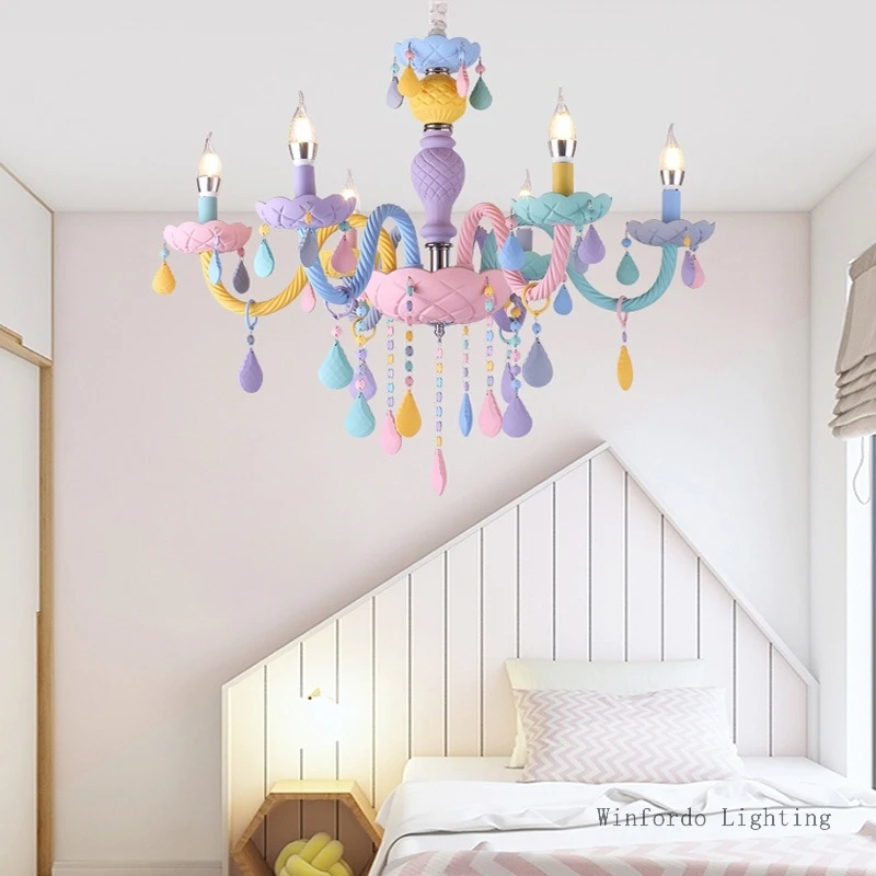 black chandelier Rainbow Crystal Chandelier European Candle lustres Children's Bedroom Princess Makaron Lamps Winfordo Lighting 110V/220V grey chandelier