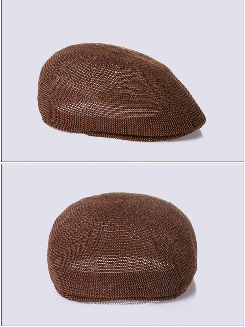 T-MAC Summer Hat Mens Berets Peaky Blinder Beret Homme Man Military Beret Mesh Dad hat Breathable Grass Yarn Sun Hats Flat Cap