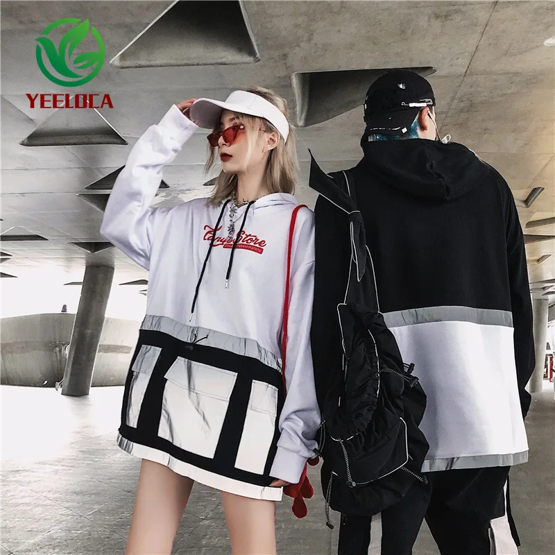 

2019 Men Hoodie 3M Reflective Hip Hop Oversized Sweatshirt Large Pocket Personality Casual High Street Couple Top
