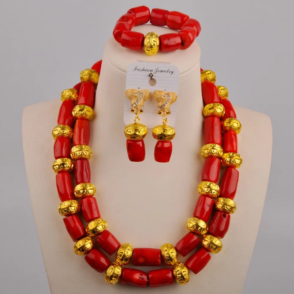 

African Necklace Red Coral Jewelry Set Wedding Jewelry Sets Nigerian Beads Jewelry Set