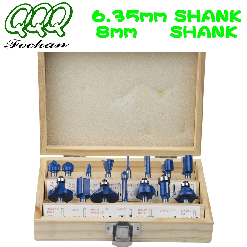 QQQ15pcs 6.35/ 8MM SHANKRouter peu fraise bois forets à tige droite carbure outils de coupe à bois l'aneth Bits bricolage 01015