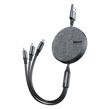 

Fabric Three-in-One Retractable Data Cable M + L + T New 3.5a Portable Three-in-One Charge Cable Data Cable