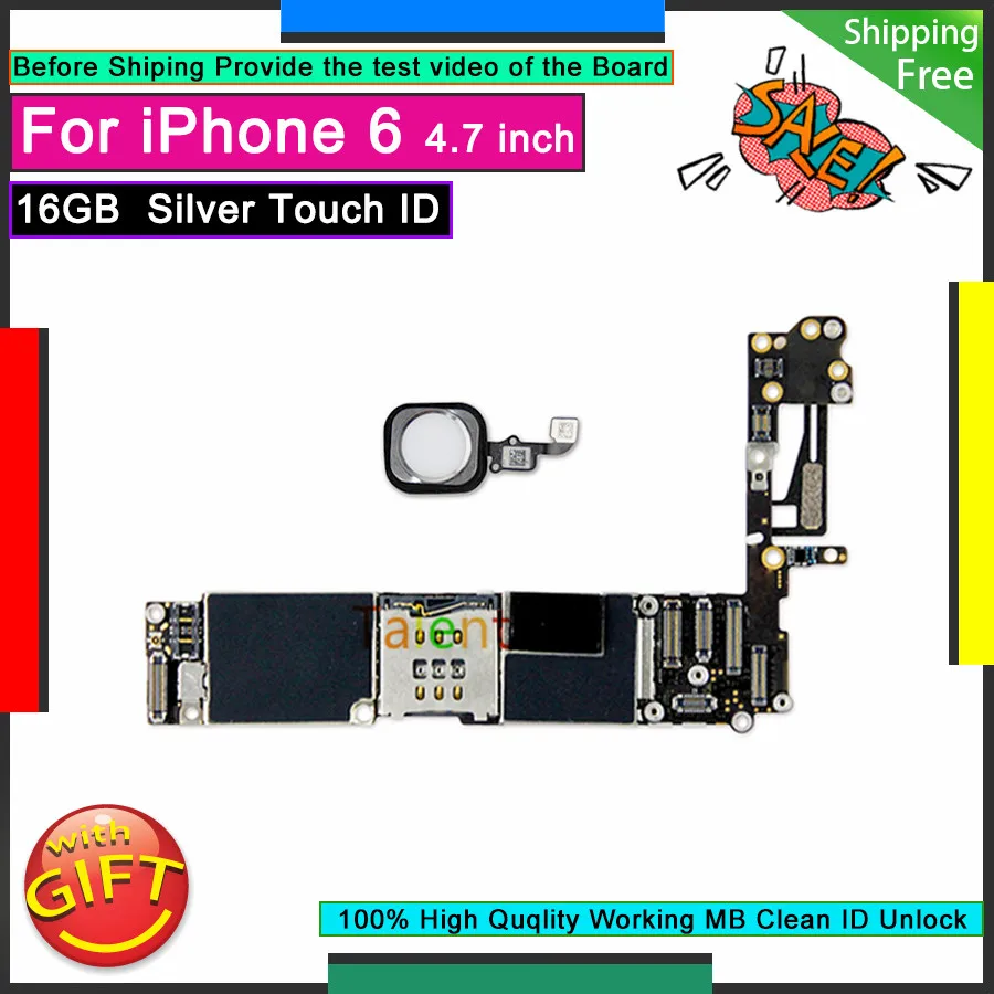 Для IPhone 6 материнская плата 16 Гб Серебряная Кнопка Touch ID домашняя
