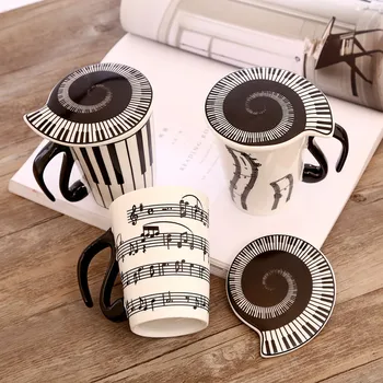 

Creative Ceramic Music Cup Musical Note Mug Couple Keyboard Pair Cup with Lid Coffee Cup