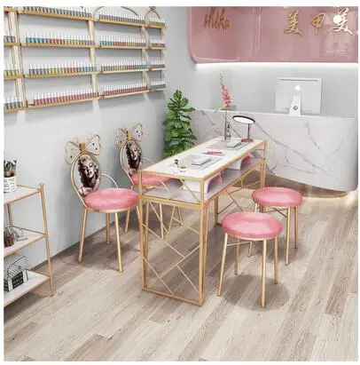 US $158.40 Nail art table special economical single double simple net red envelope mail wrought iron paint nail art table and chair set