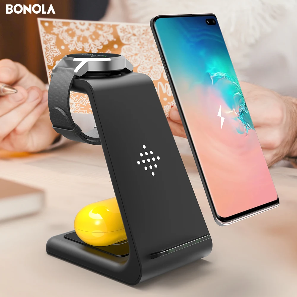 Беспроводная зарядная станция Bonola 3 в 1 для Samsung Galaxy Watch/Buds/S10/S9 Быстрое