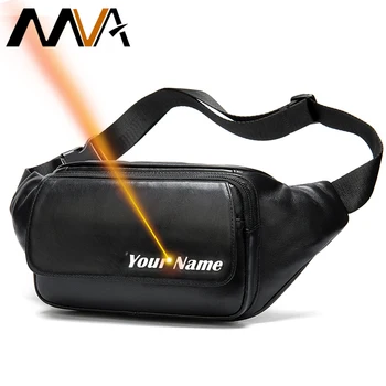 

MVA Belt Bags Leather Small Waist Bag For Phone Engraving Bum Bag Leather Sheep Fashion Male Chest Bags Fanny Pack For Men 8917