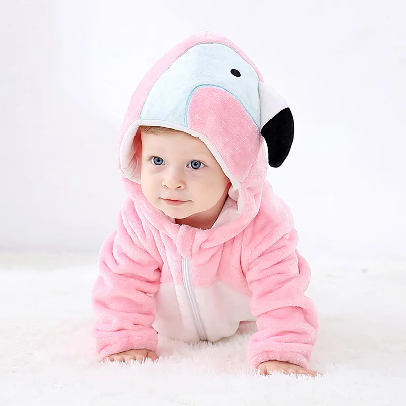 Pink flamingo Милые детские пижамы; домашняя теплая мягкая фланелевая детская одежда для альпинизма; костюм с тигром, уткой, пандой; одежда для сна для костюмированной вечеринки - Цвет: Pink flamingo