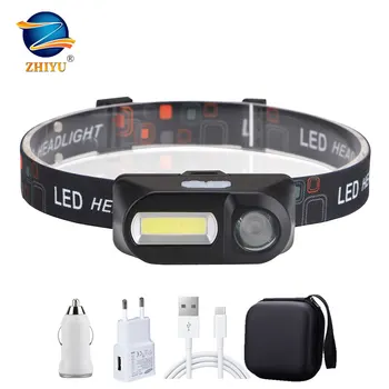 

ZHIYU Portable Mini XPE+COB LED Headlamp 6 Modes USB Rechargeable Camping Head Lamp Fishing Headlight Working Flashlight Torch