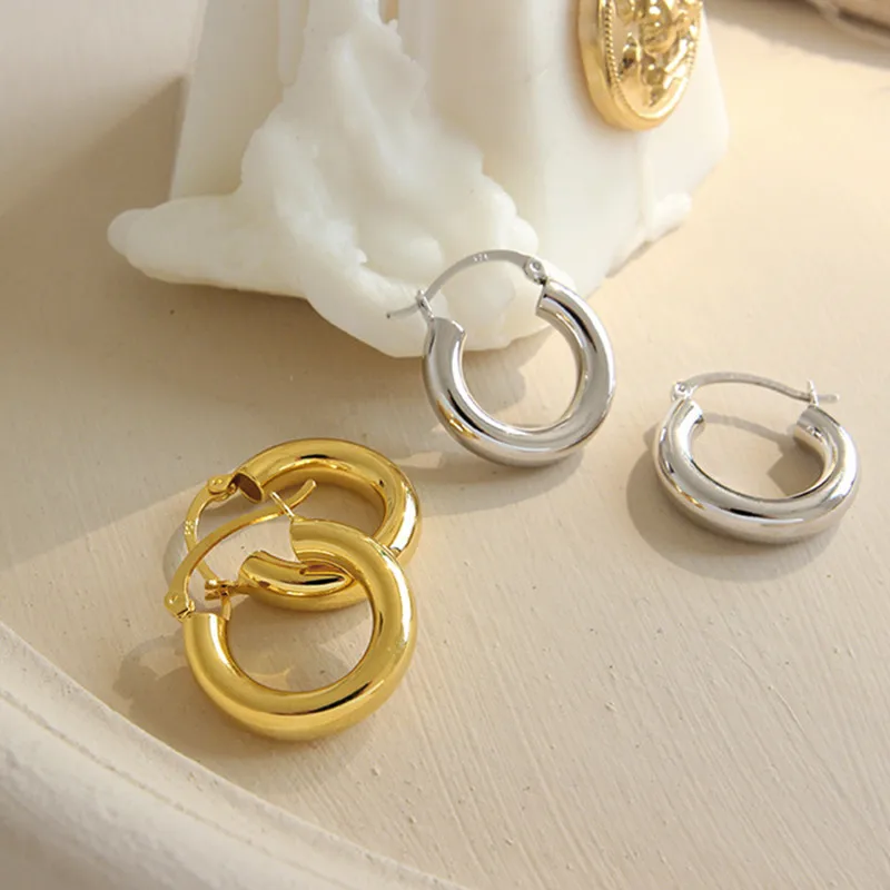 Simple 925 Sterling Silver Round Circle Women Hoop Earrings for Gold Color Jewelry Gifts | Украшения и аксессуары