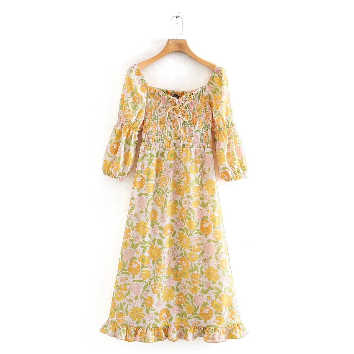 

Europe And America WOMEN'S Dress 2020 Spring New Style Square Collar Printed Puff Sleeve Flounced Dress Women's A9cs9611