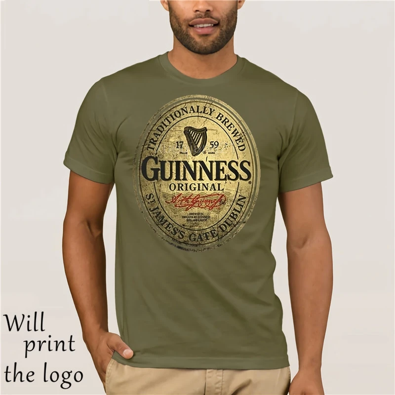 Горячая цена забавная футболка Guinness label винтажная Мужская модная футболка - Цвет: army green