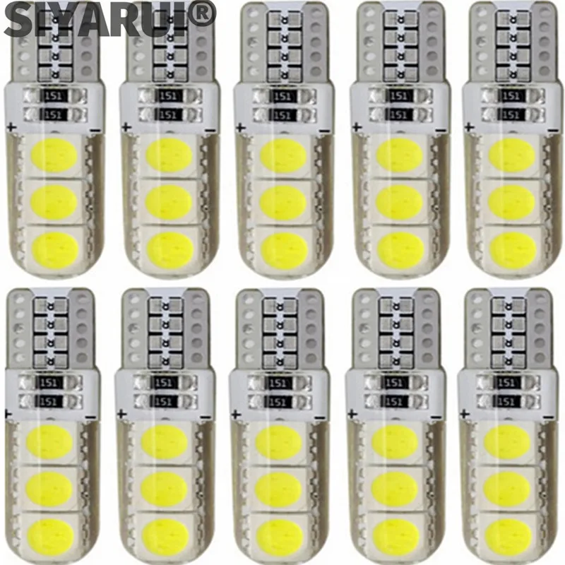 10x T10 W5W Car LED Bulb Turn Signal Light Auto Interior Dome Reading Light License Plate Wedge Side Super Bright White 12V 6SMD