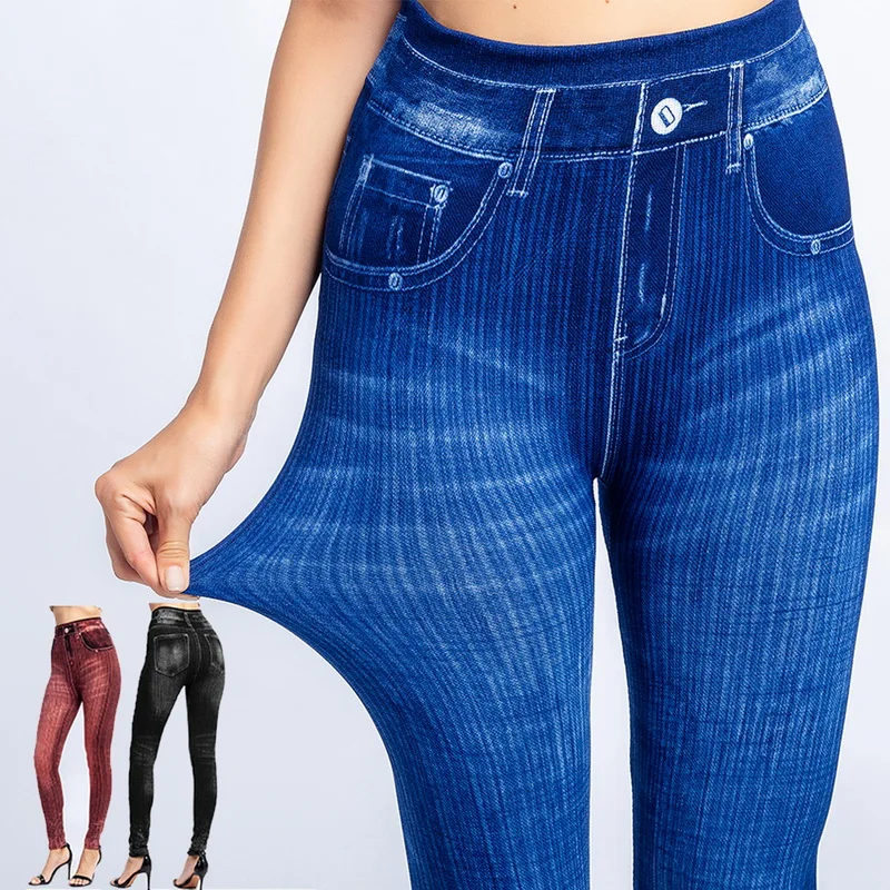 Sexy Faux Jeans Leggings Women Stretch 