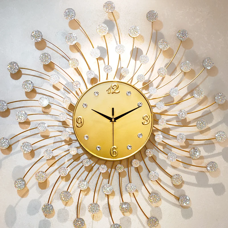Роскошные большие металлические настенные часы современный дизайн Европейский 3D украшение железное искусство настенные часы хрустальные настенные домашние декоративные часы 70 см