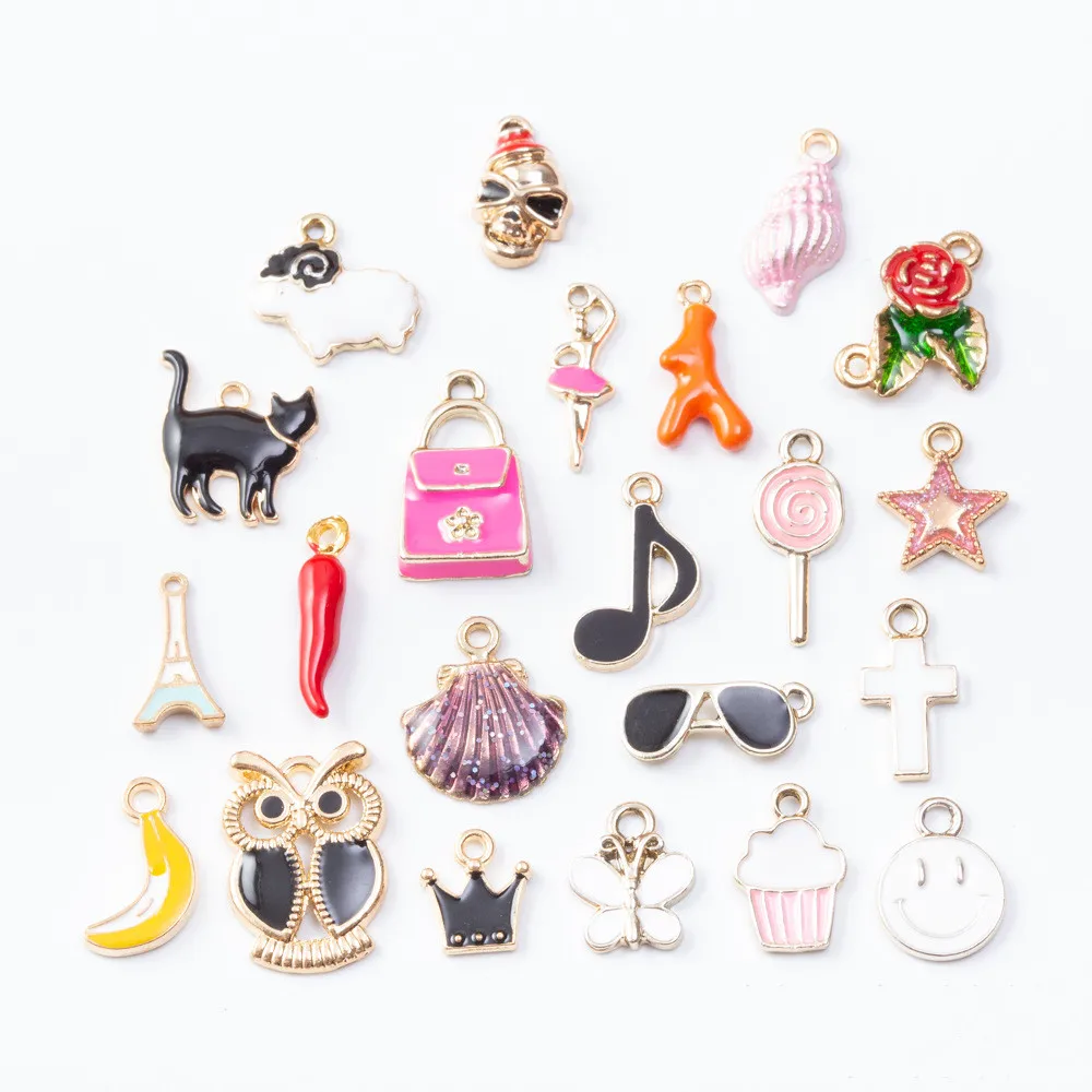 

22pcs Mix assorted mixed lot enamel charms conch shell owl ice cream pendant for bracelet earring necklace diy jewelry making