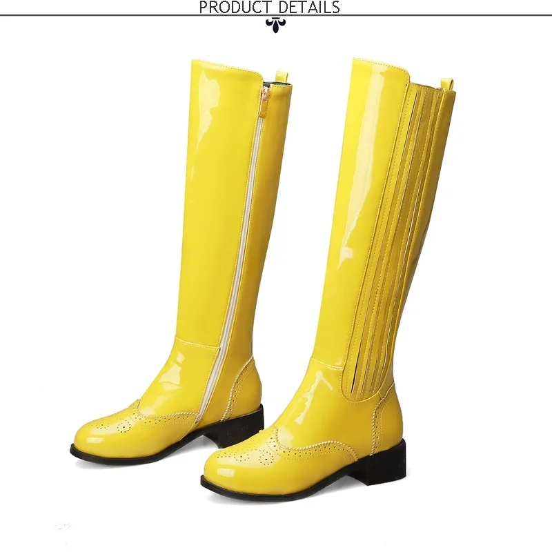EGONERY/Сапоги до колена в стиле панк; женская зимняя обувь на среднем каблуке 4 см; цвет желтый, фиолетовый, черный; модная зимняя обувь на молнии