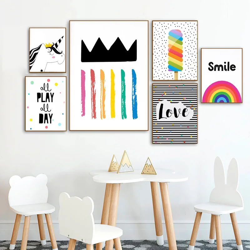 

Nordic Baby Nursery Canvas Painting Sweets Rainbow Lolly Ice Cream Wall Art Posters and Prints Kid Bedroom Decor Picture