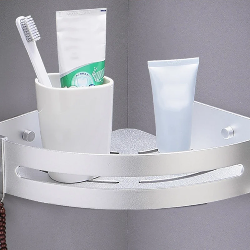 

Triangle Storage Basket Free-punch Space Wall-mounted Storage Rack Aluminum Towel Rack With Hook For Bathroom