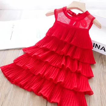 

2020 Summer Girls Solid Cake Chiffon Dress Children's Clothing Wholesale