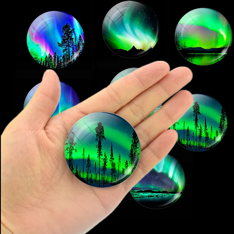 Северное сияние стеклянный купольный холодильник 50 мм Aurora Borealis магнитные наклейки на холодильник магнит галактика Вселенная Космос домашний декор
