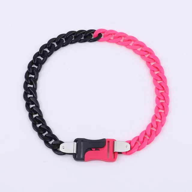 FishSheep Rock Punk Acrylic Chain Buckle Pendant Necklace For Men Women Statement Choker Collar Necklaces New Fashion Jewelry Red-brown