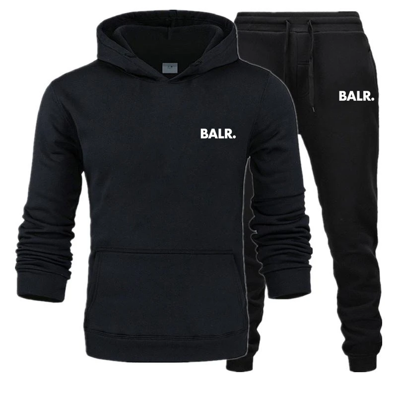 Спортивный костюм для мужчин, 2 комплекта, новая модная куртка, Мужская Спортивная Толстовка, Весенняя и осенняя брендовая мужская толстовка с капюшоном, спортивные штаны - Цвет: Black Sets