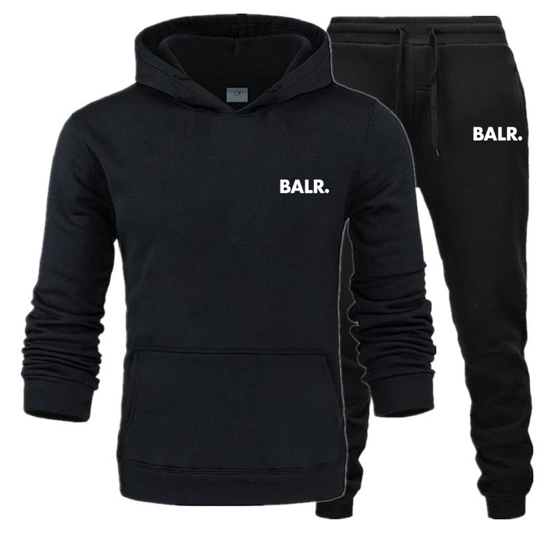 Black Sets Спортивный костюм для мужчин, 2 комплекта, новая модная куртка, Мужская Спортивная Толстовка, Весенняя и осенняя брендовая мужская толстовка с капюшоном, спортивные штаны - Цвет: Black Sets