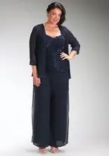 

Plus Size 3 Pieces Pant Suits navy blue dubai Sweetheart Lace Long Cheap Spring Newest Mother of the Bride Dresses with jacket