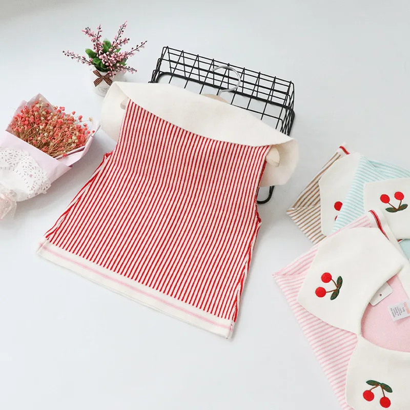 

Girl'S Sweater Waistcoat 2019 Spring And Autumn New Style College Style Fold-down Collar Stripes Sweater Infants Child Sweater