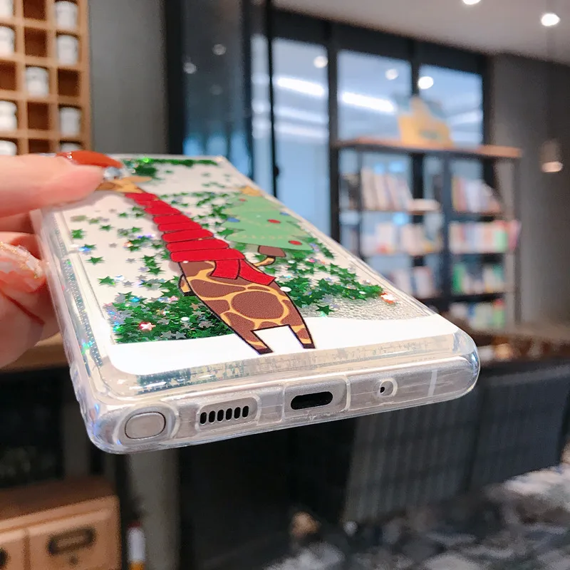 Case For Samsung Note 10 Plus S10e S10 Plus S9 S8 S7 Edge Cover Christmas Santa Claus Elk Glitter Quicksand Clear New Year Coque (4)