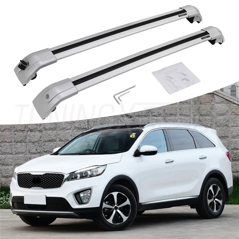 Silver Baggage Crossbar Cross Bars Roof Racks Rail Fit for Kia Sorento 2015 2016 LockableRoof