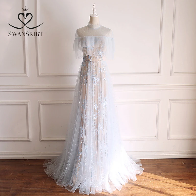 Разноцветный Тюль свадебное платье Swanskirt A218 Бохо светильник синий А-силуэт Принцесса в Турции Индивидуальные Невесты Платье Vestido de noiva