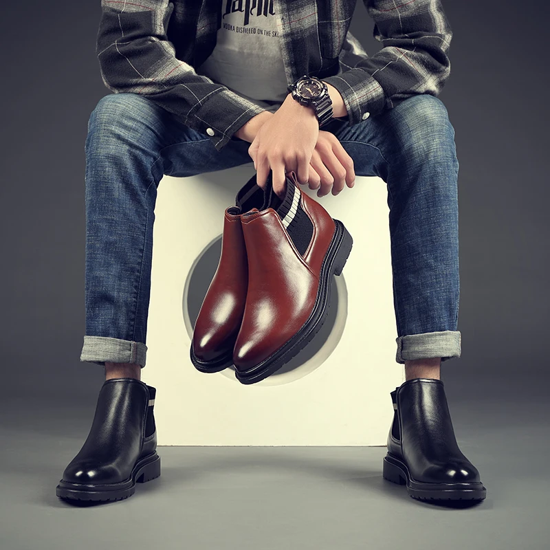 Yomior Italian Autumn Winter High Quality Genuine Leather Chelsea Boots Men Ankle Boots Male Fashion Dress Shoes Bottine Homme