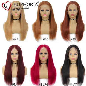 

Honey Brown 33 30 Burgundy Red Straight Lace Front Wigs Brazilian Remy Human Hair 13X4 Lace Frontal Bob Wigs Free Part EUPHORIA