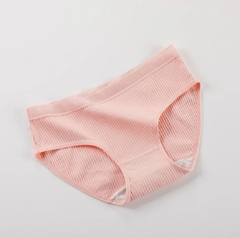 Cotton Briefs Solid Color Underwear Seamless No Trace Women Panties Mid Rise Female Lingerie Striped Pattern Breathable Pants