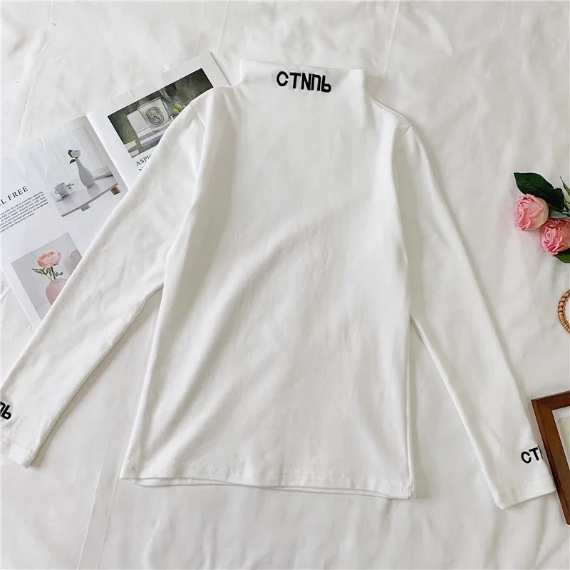 white Harajuku рубашка с длинными рукавами и надписью, женские топы, водолазка, Roupas Feminina, однотонная Осенняя Корейская Blusas Mujer de Moda, футболка - Цвет: white