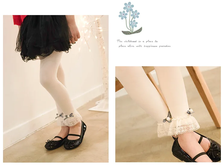 Spring And Summer CHILDREN'S Leggings Socks Velvet Lace Girls Bow Pantyhose Pants White Dance Pantyhose