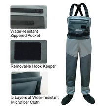 JEERKOOL 오리지널 플라이 낚시 웨이더, 5 레이어 물고기 웨이딩 팬츠, 가슴 오버롤, 방수 의류, 부드러운 통기성 부츠