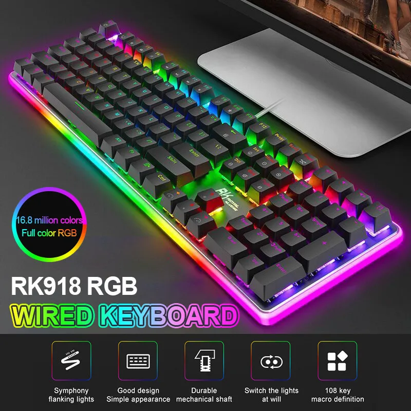 RK918 ROYAL KLUDGE Wired Gaming Mechanical Keyboard with RGB Backlight 108 Keys Blue Red Brown Switch for Office PC Laptop 