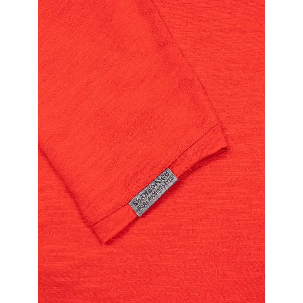 Лонгслив Великоросс однотонный алого цвета V образный дизайнерский вырез