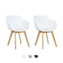 EGGREE Set of 2 Mid-Century Molded Plastic Armchair Accent Lounge Chair Dining Chairs with Beech Wood Legs,White Black Grey