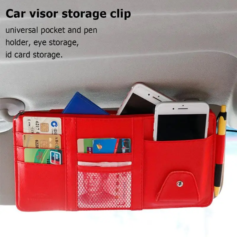 

Car Sun Visor Organizer PU Fashion Multifunction Easy Install Currency Leather Storage Bag Pouch Card Sunglasses Holder Clip