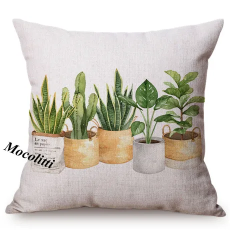 Green Plant Nordic Concise Small fresh Home Decorative Cushion Cover Cactus Aloe Potted Plant Office Sofa Throw Pillow Cover 18 M121-1