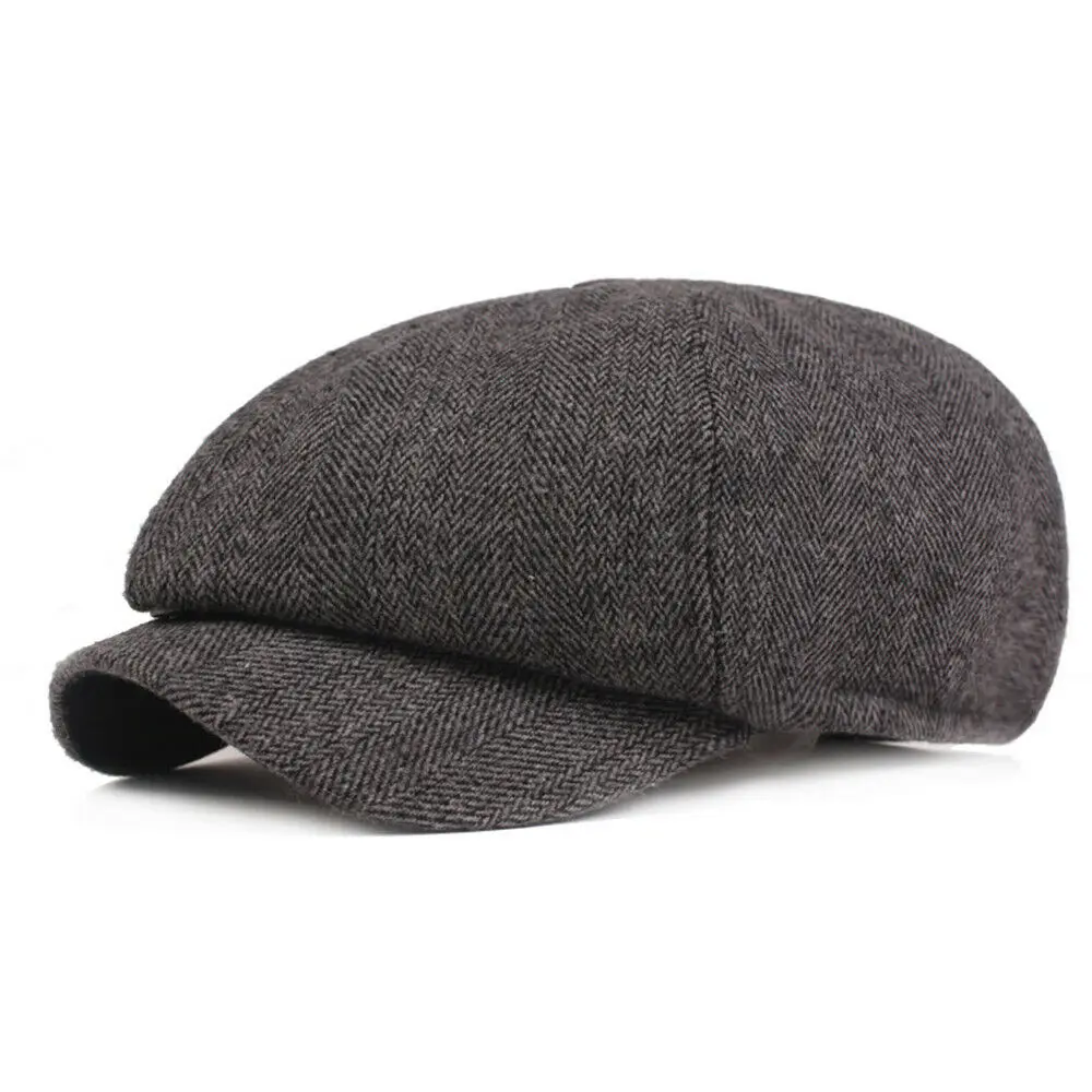 Dark Gray Новинка, хит, Мужская теплая Кепка Newsboy Gatsby, плюща Бейкер, гольф, плоская кепка, берет таксиста, шапка для водителя, s UK - Цвет: Dark Gray