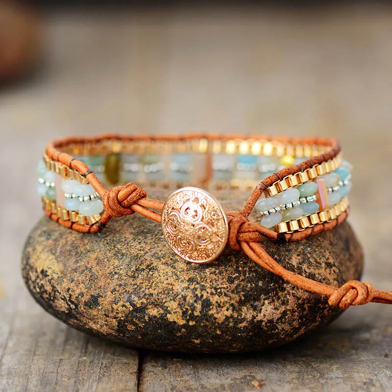 Unique Leather Wrap Bracelets W/ Amazonite Crystal Beads Cuff Bracelet Bohemian Punk Jewelry Dropshipping - Image 4