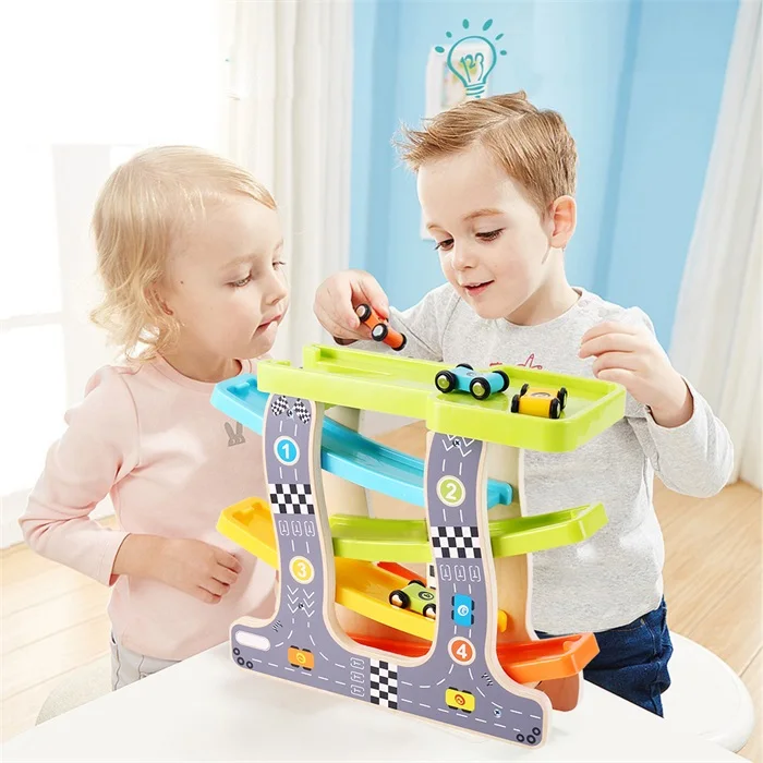 

Baby Kids Slot Track Car Toys Wooden Ladder Gliding Wooden Slot Track Educational Model To Slide for Children Boy Gifts Spare