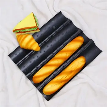 

2PCS Four-Slot Nonstick Baguette Wave French Bread Pans U-Shape Perforated Baking Tray Baguette Baking Mold