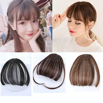 

MANWEI Clip In Hair long Bangs Synthetic Air Bangs Thin Invisible Extension Straight Front Neat Wig For Women