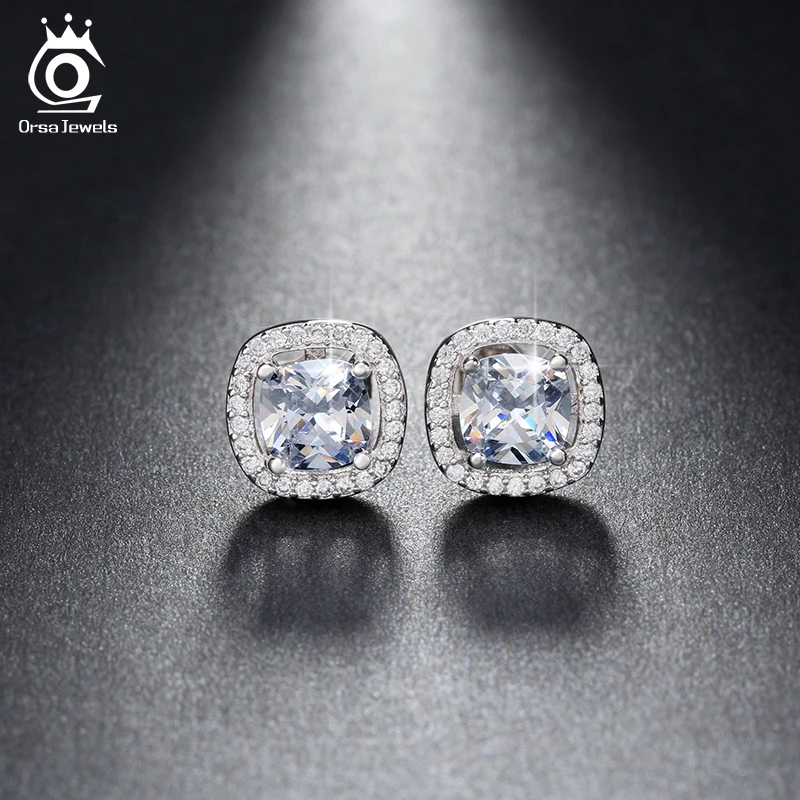 ORSA JEWELS 1ct Cushion Cut многоцветный Цирконий хрустальные серьги гвоздики для девочек